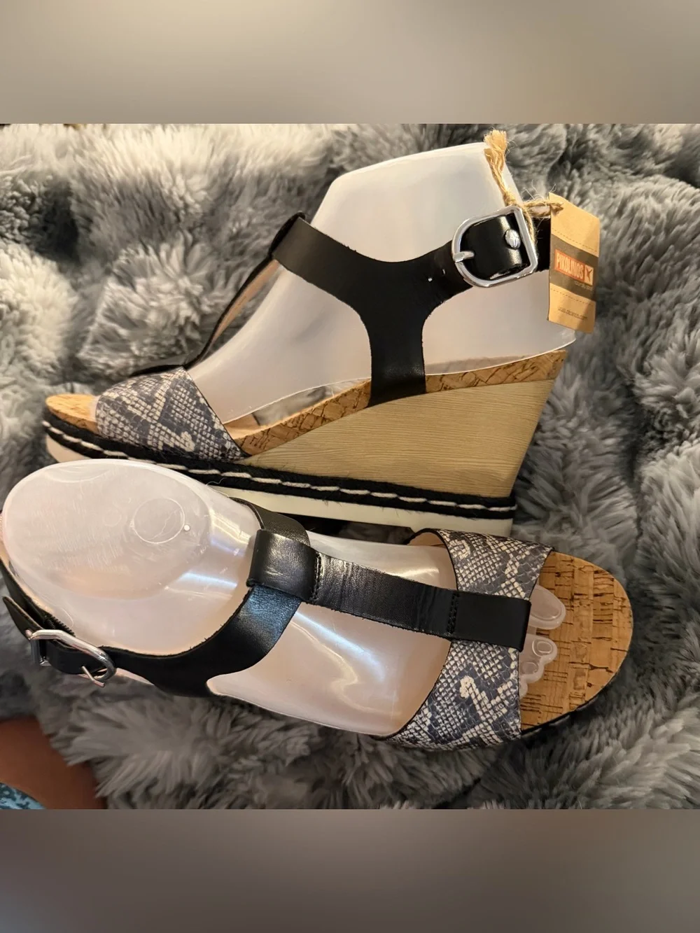 PIKOLINOS Black Strappy Wedge Sandals with Snakeskin Toe size EU40 US9/9.5 NIB